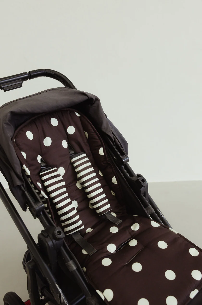 Pram liner - chocolate polka/stripe - Image 5